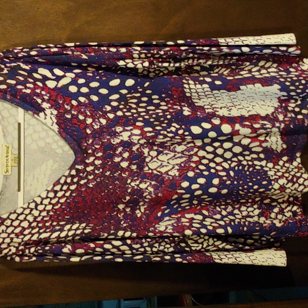 Blue, purple, red and white print Sweater